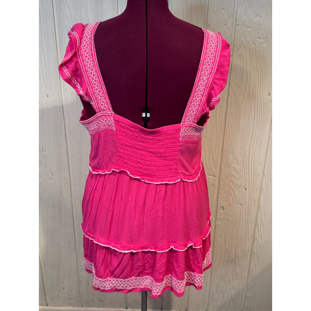 Torrid Babydoll Crinkle Gauze Embroidered Tiered Pink Top, Size 2/18-20 - Picture 5 of 10